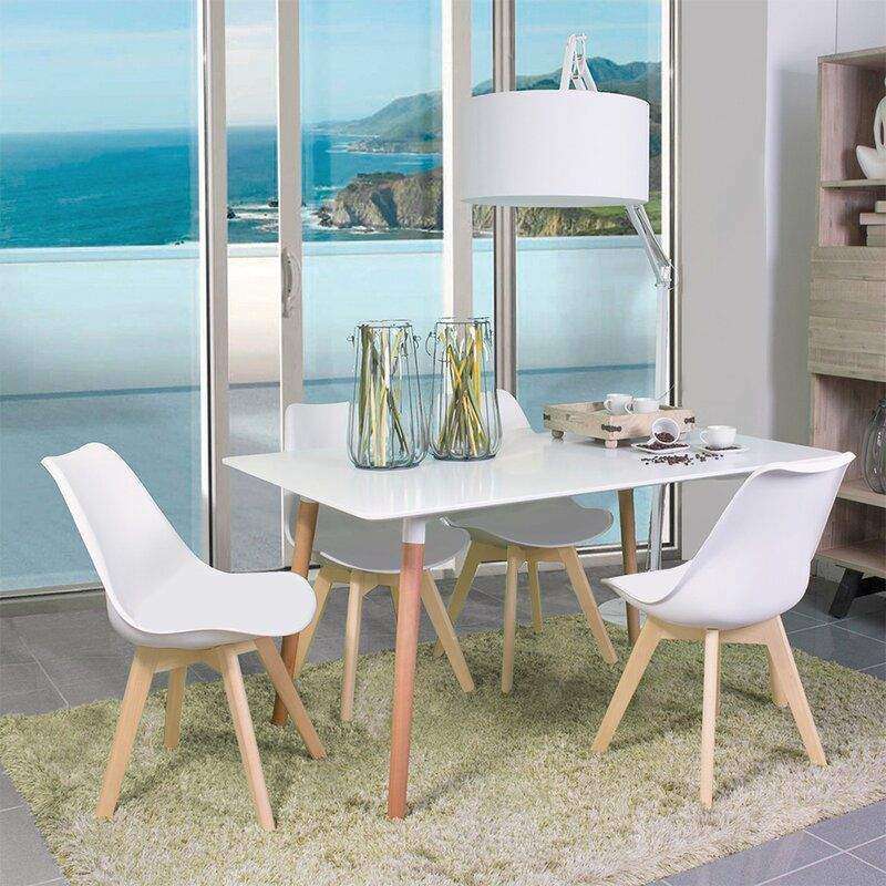Padded Seat Wooden Leg Dining Chairs - Pack of Four - White Colour