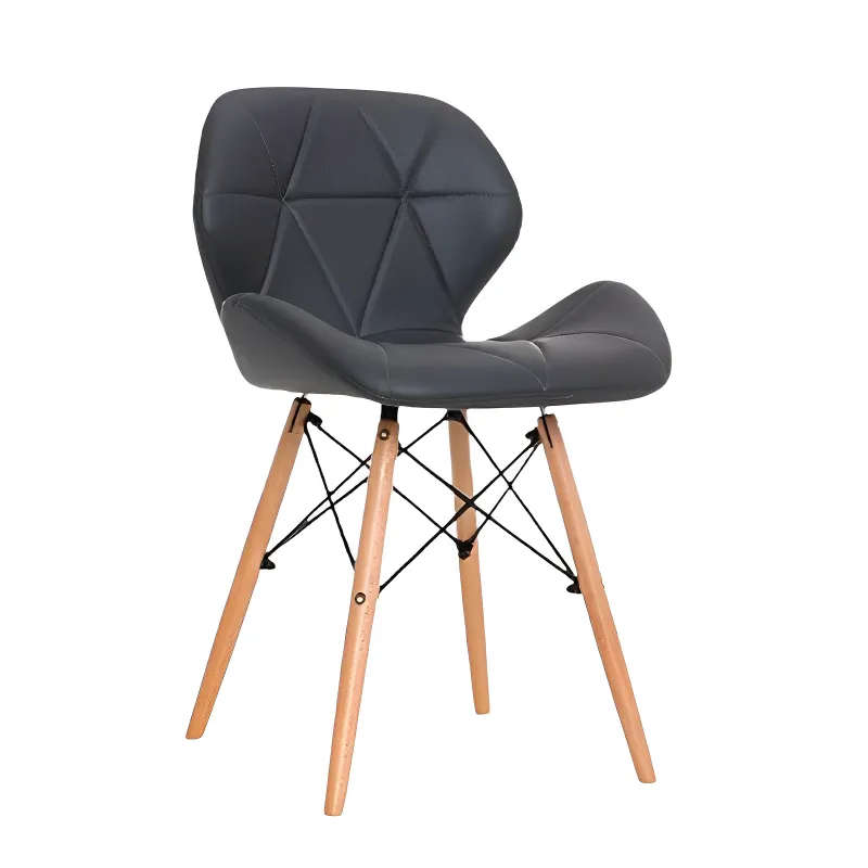 Pre-assembled Padded Dinging Chair With Solid Wooden Legs - PU Leather - Black