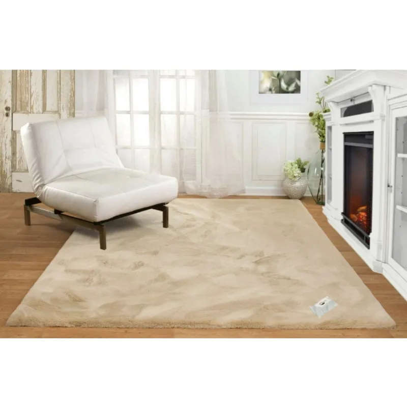Quality Maxsoft Rabbit Skin Fluffy Rug and SMTE Tieback - Yellow