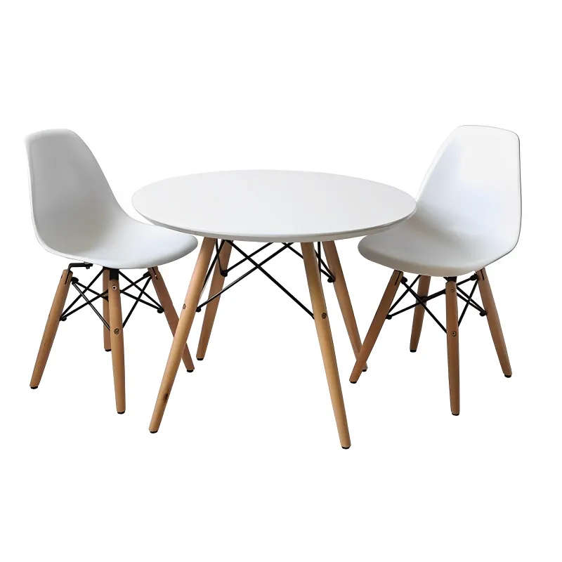 Round Table with 2 Chairs - White
