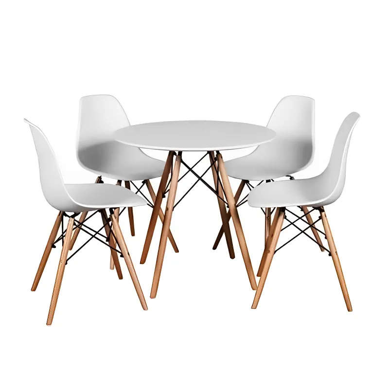 Round Table with 4 Chairs - White