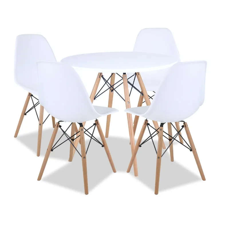 Round Table with 4 Chairs - White