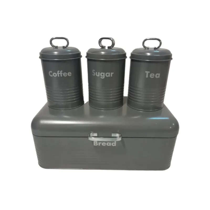 SMTE - Quality Breadbin Steel Design with 3 Piece Matching Canister Set