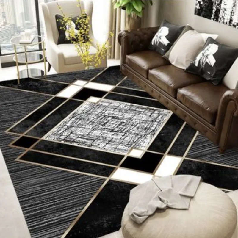SMTE - Quality Modern 3m Geometric Design S3 Rug - Black