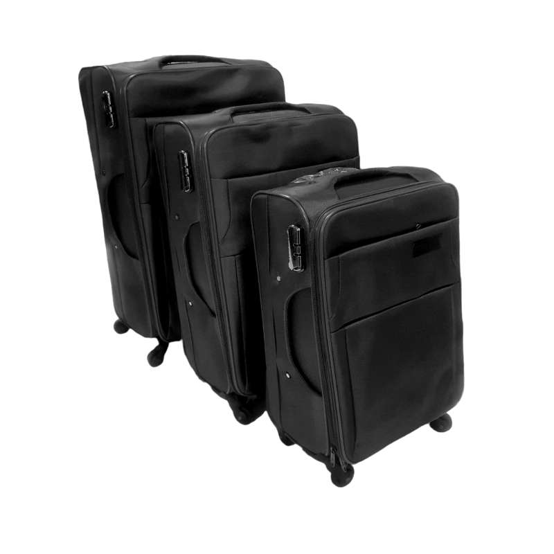 SMTE - Quality Trolley 3 Piece Fabric Travel Luggage Spinner Suitcase Set
