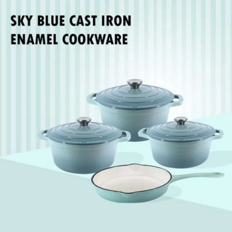 Sastro - New Design Dutch Pot Cookware Sets Cast Iron - 7 Piece - Sky Blue