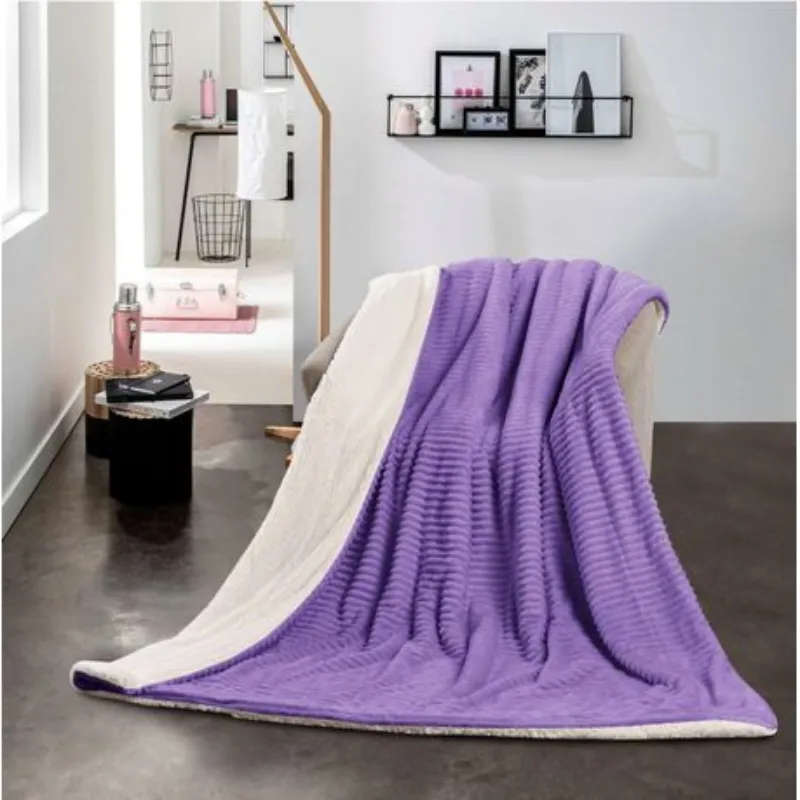 Sastro - New Reversible Throw Striped Flannel Sherpa Fleece Blanket