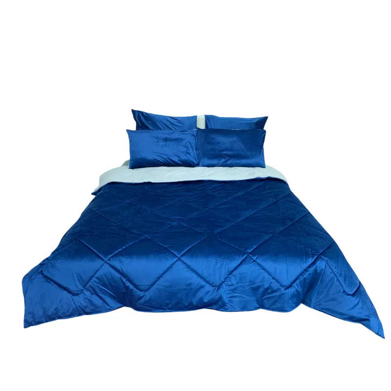 Shiny Velvet Material Reversible 5 Piece Comforter Set