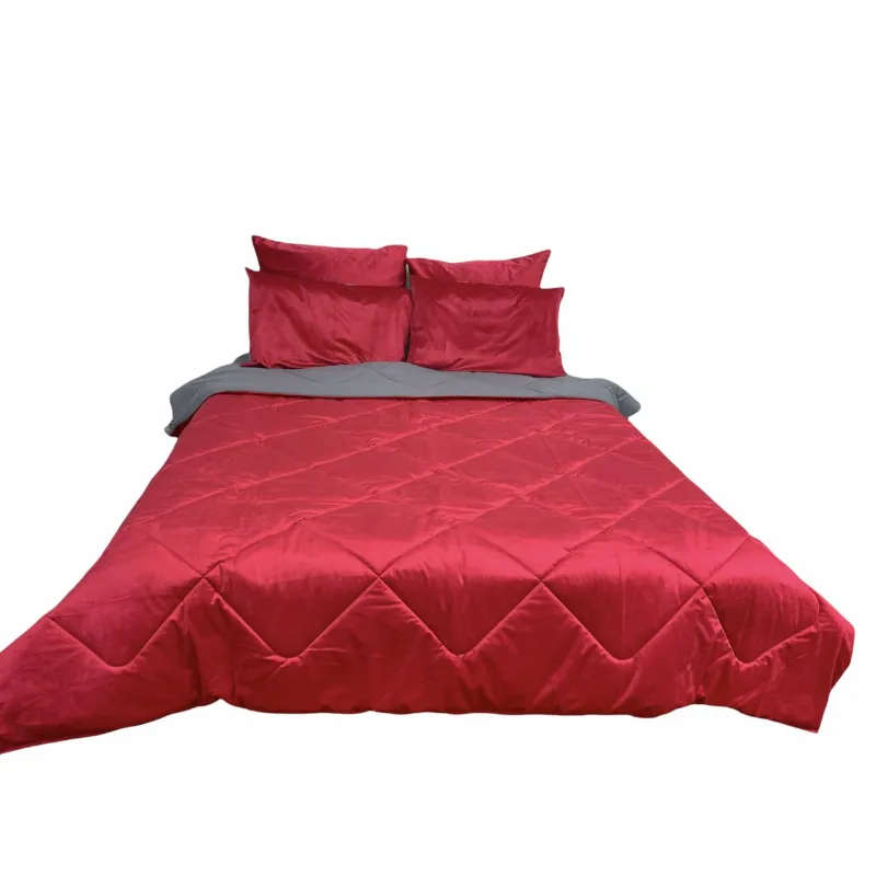 Shiny Velvet Material Reversible 5 Piece Comforter Set