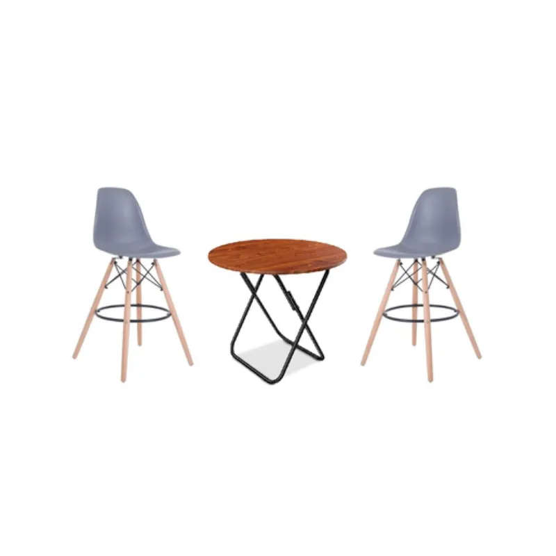 Stylish Folding 80cm Round Table with 2 High Bar Chairs