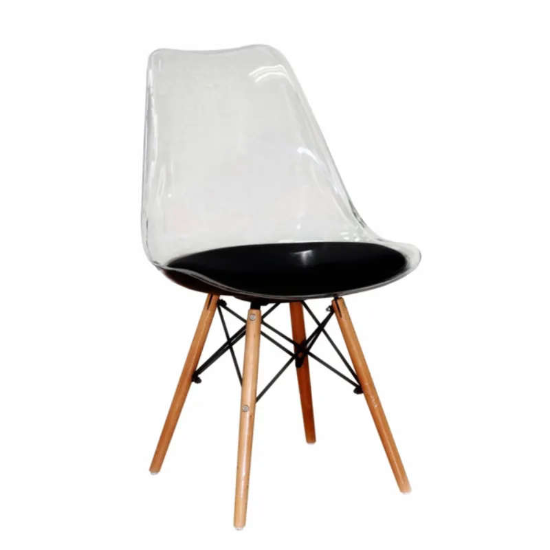 Transparent Padded Wooden Leg Chair