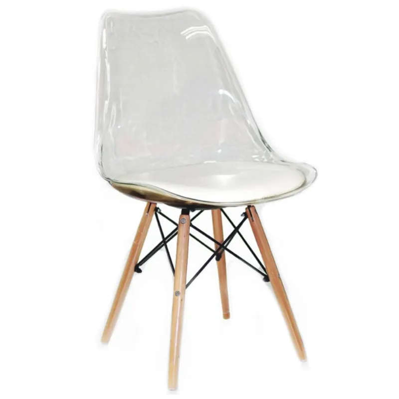 Transparent Padded Wooden Leg Chair