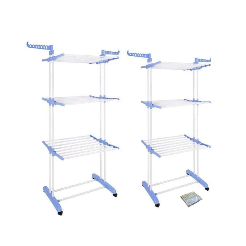 2 x Drying Rack/Washing line - 3 Layer Multi Hanger - Wheels & SMTE Pegs