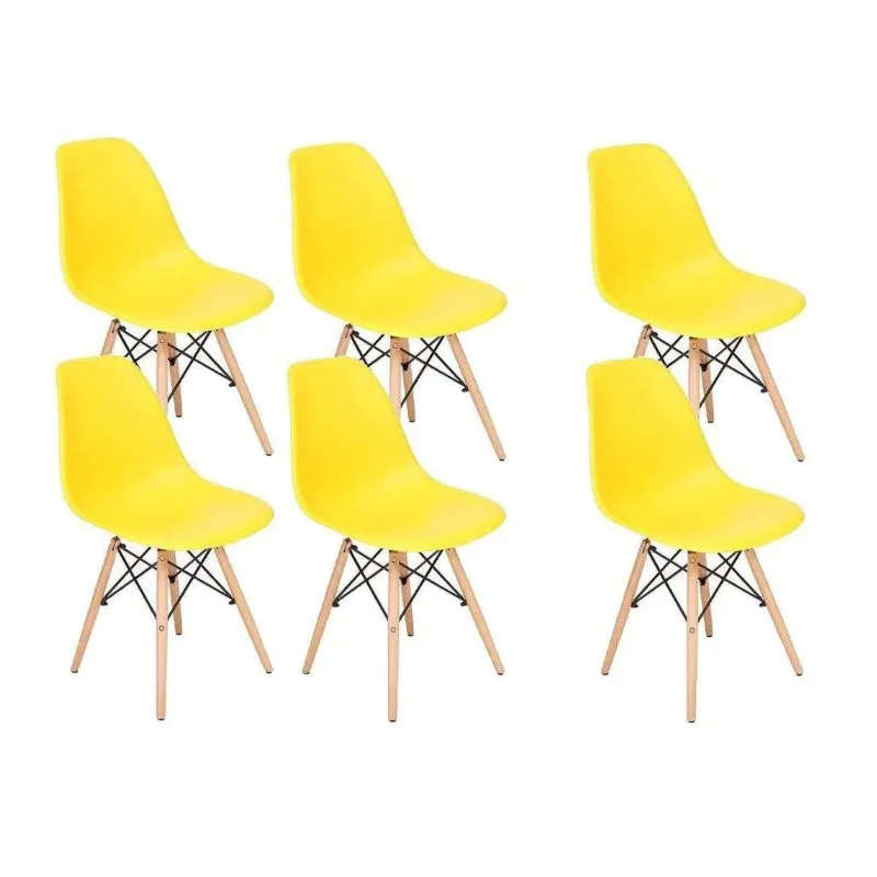 Wooden Leg Dining Chairs - Six Pack - Yellow Colour