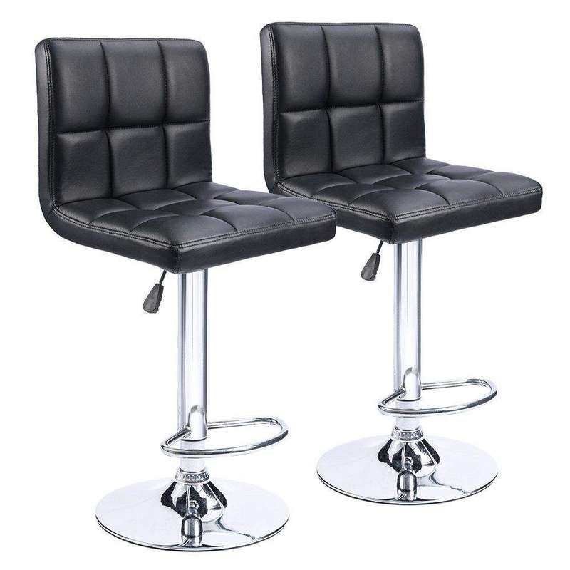 SMTE Hazlo Set of 2 Kitchen Bar Stool Chairs (Faux leather) - Black with keychain