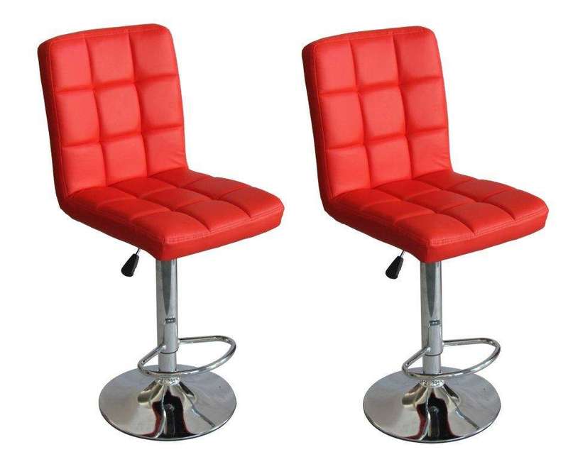 SMTE Hazlo Faux Leather Swivel Kitchen Bar Stool Chair (Set of 2) - Red with keychain
