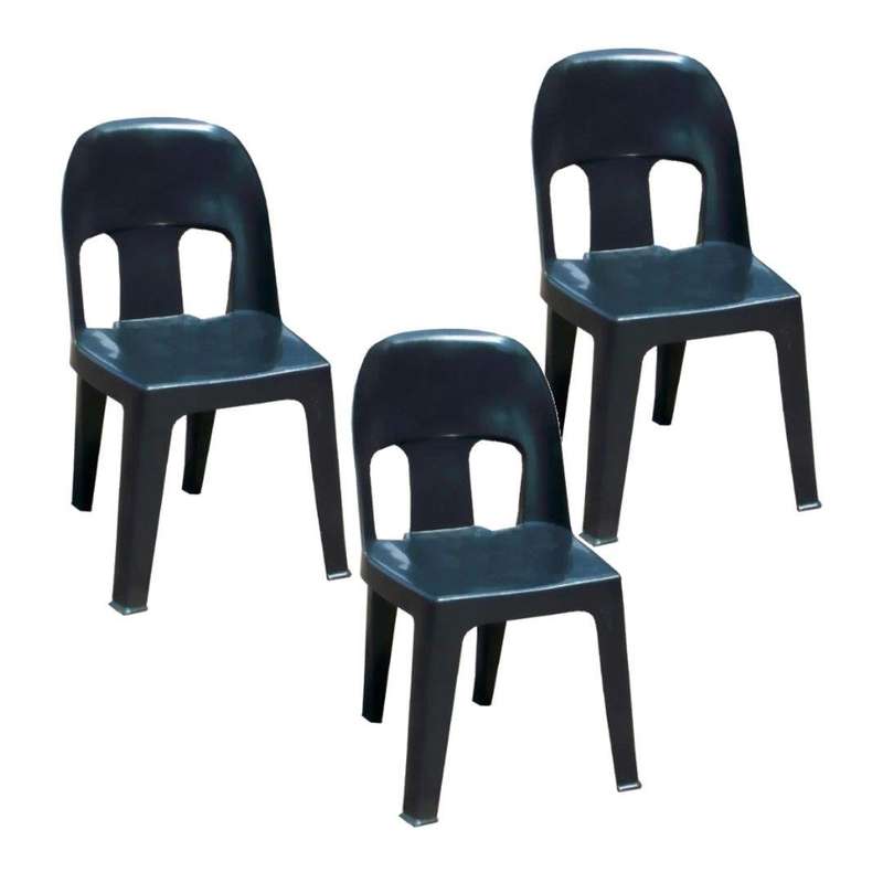 SMTE Durable Plastic Party Chair Combo Set of 3 - Black with keychain