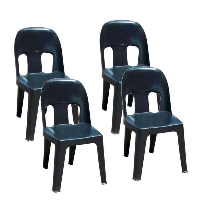 SMTE Durable Plastic Party Chair Combo Set of  4 - Black with keychain