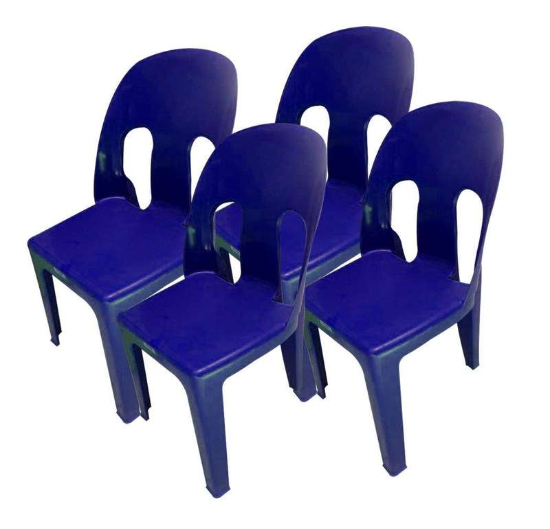 SMTE Durable Plastic Party Chair Combo Set of 4 - Blue with keychain