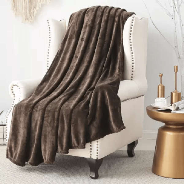 SMTE Fleece Blanket - Soft touch - Very warm - Queen Size - Brown with keychain