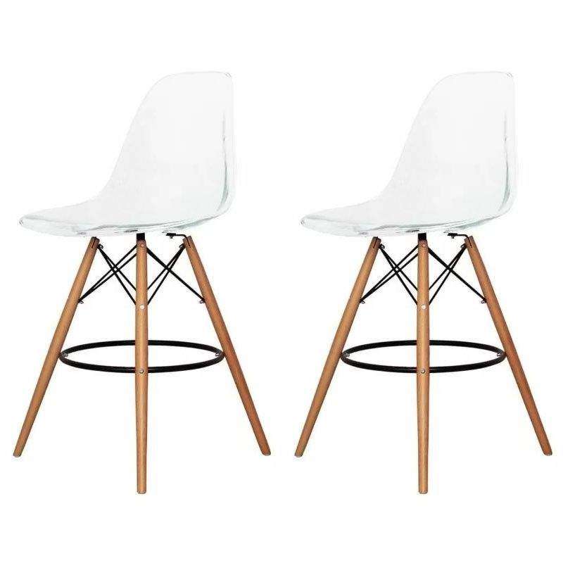 SMTE Modern Style Eiffel Chair Counter Bar Stools Set - 2 Pieces - 25.5-Inch - Clear with keychain