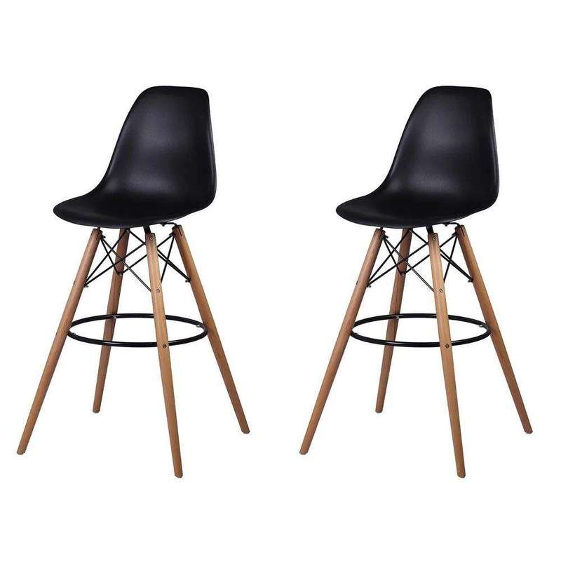 SMTE Modern Style Eiffel Chair Counter Bar Stools Set - 2 Pieces - 25.5-Inch - Black with keychain