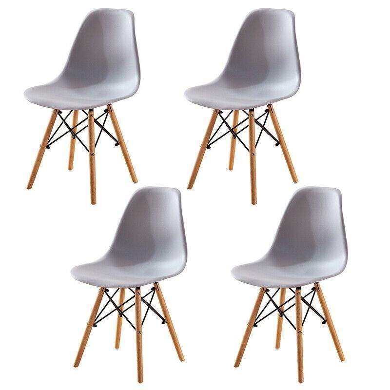 SMTE Modern Style Dining Chair Shell Plastic Chair with wooden legs - Set of 4 - Grey with keychain