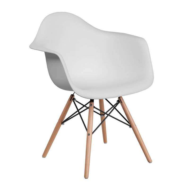SMTE Modern Molded Shell Lounge Plastic Arm Chair - White with keychain