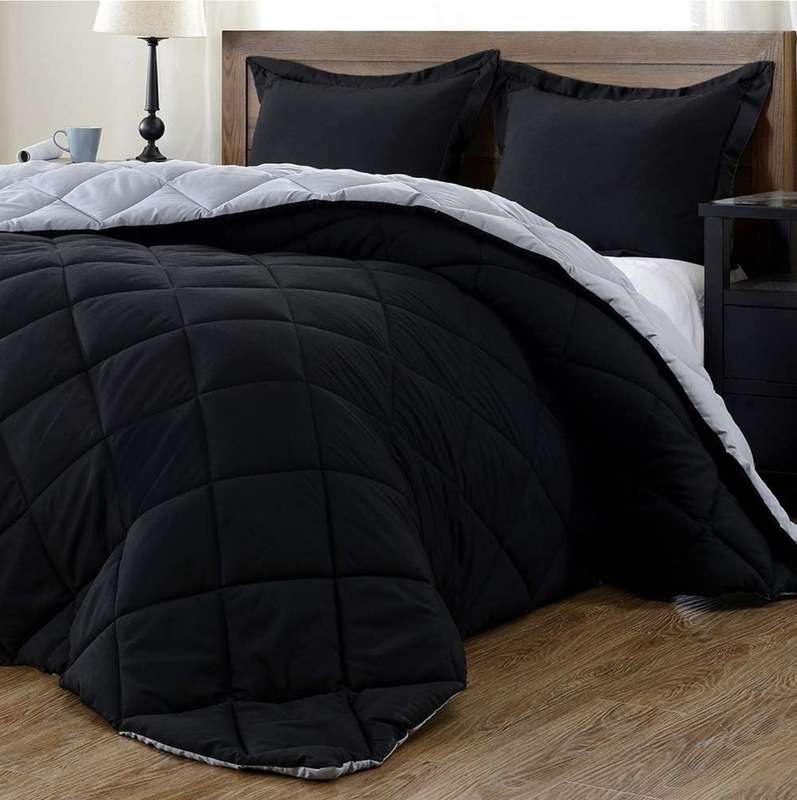 SMTE Acesa Premium Reversible 5 Piece Comforter Set Black/Grey - Grey/Black with keychain