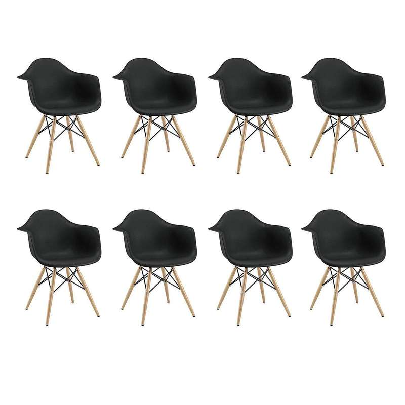 SMTE Modern Design Non-Slip Eames Dining Arm Chairs Set - 8-Piece - Black with keychain