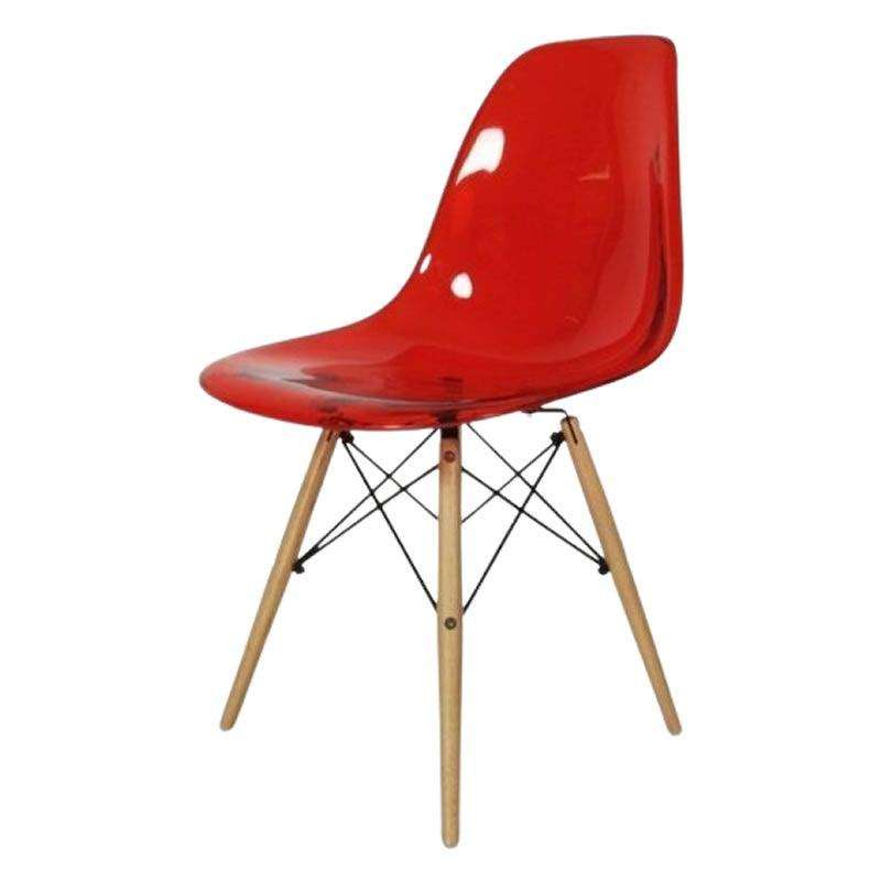 SMTE Modern Design Clear Dining Chairs with Wood Legs - Red with keychain