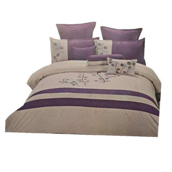 SMTE 9 Piece Comforter Set - Purple and Cream with keychain