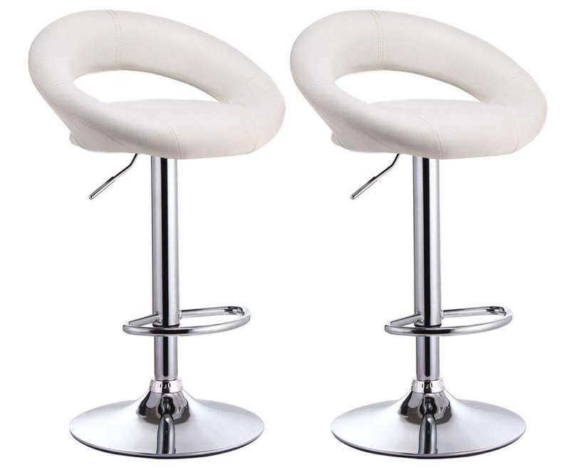 SMTE Leather Bar Chair Stools -Set of Two -White with keychain