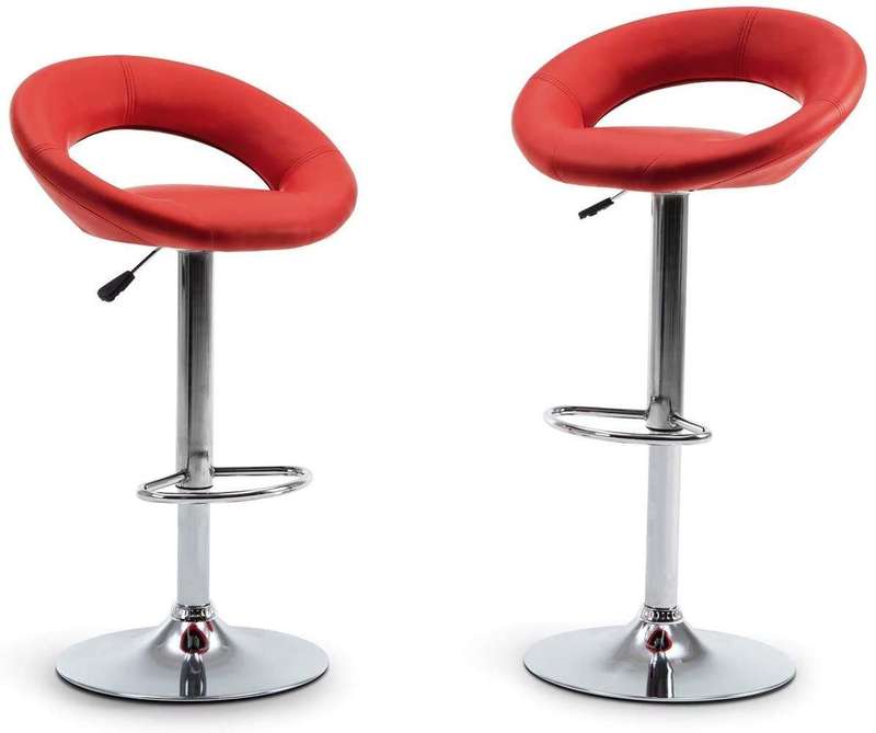 SMTE Leather Bar Chair Stools -Set of Two - Red with keychain