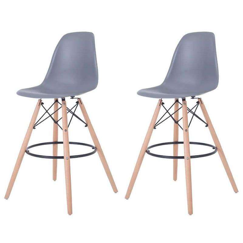 SMTE latest Modern Style Eiffel Chair Counter Bar Stools Set - 2 Pieces - Grey with keychain