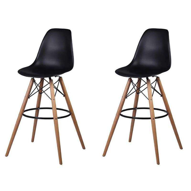 SMTE latest Modern Style Eiffel Chair Counter Bar Stools Set - 2 Pieces - Black with keychain