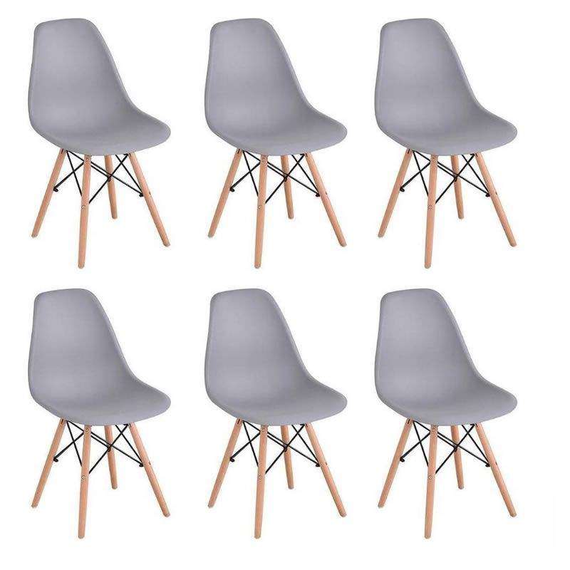 SMTE Grey Dining Chairs With Wooden Legs - 6-Piece with keychain