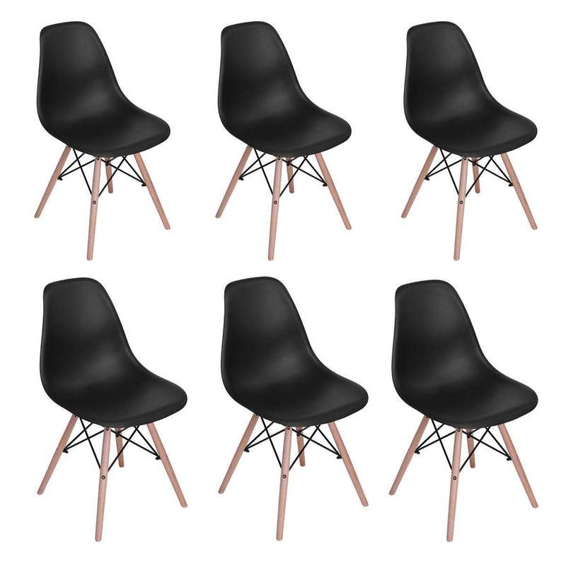 SMTE Global 6 Piece Wood Legs Chairs Black with keychain