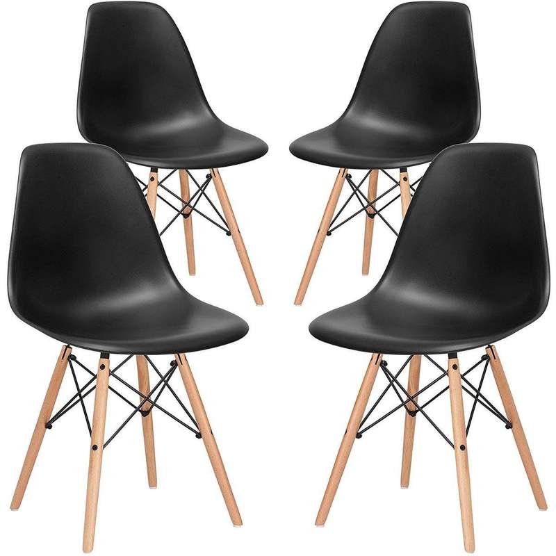 SMTE Global 4 Piece Wood Legs Chairs Black with keychain