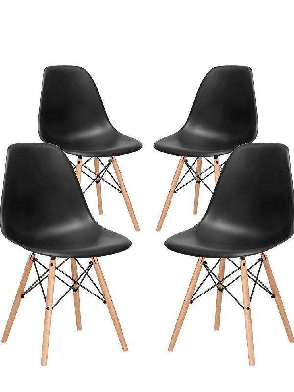 SMTE Global 4 Piece Wood Legs Chairs - Black with keychain