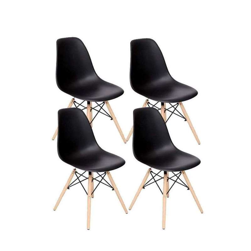 SMTE GB Wooden Leg Dining Chairs- Set of 4 - Black with keychain