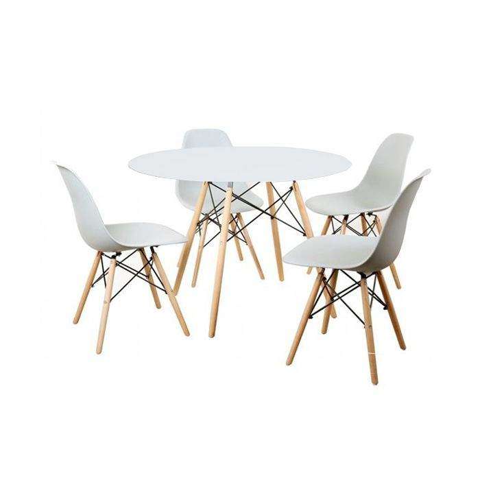 SMTE Garden, Dinning Room White Chairs & Table with Wooden Legs - 5 Piece with keychain