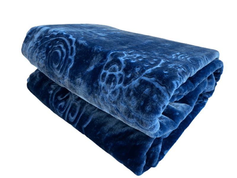 SMTE Queen Size Pure Mink Super soft Blanket Embossed Pattern - ROYAL BLUE with keychain