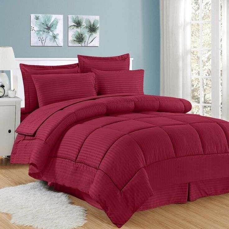SMTE 5 Piece Stripe Comforter Set Better Choice - Red with keychain