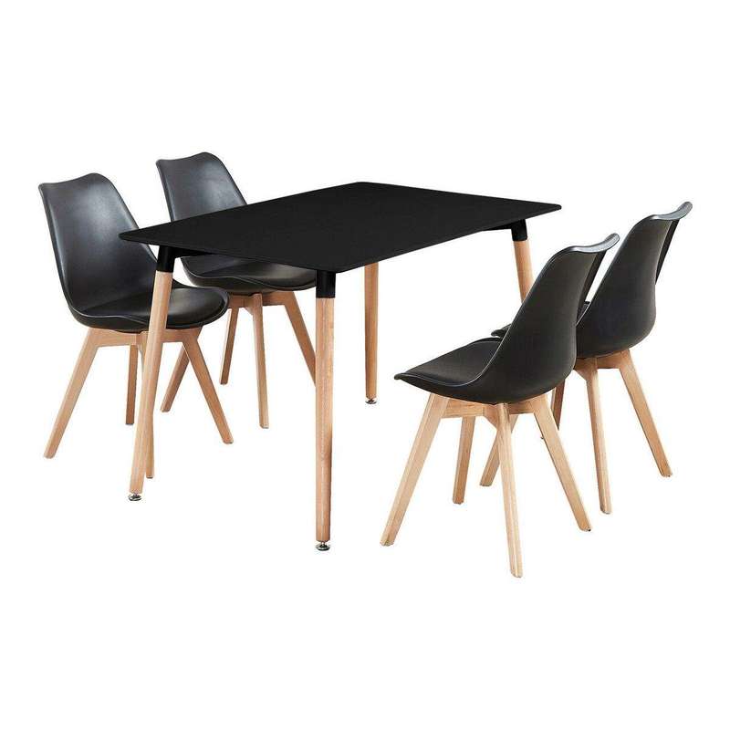 SMTE Dining Suite / Set - Dining Table with Four Padded Chairs - Black with keychain