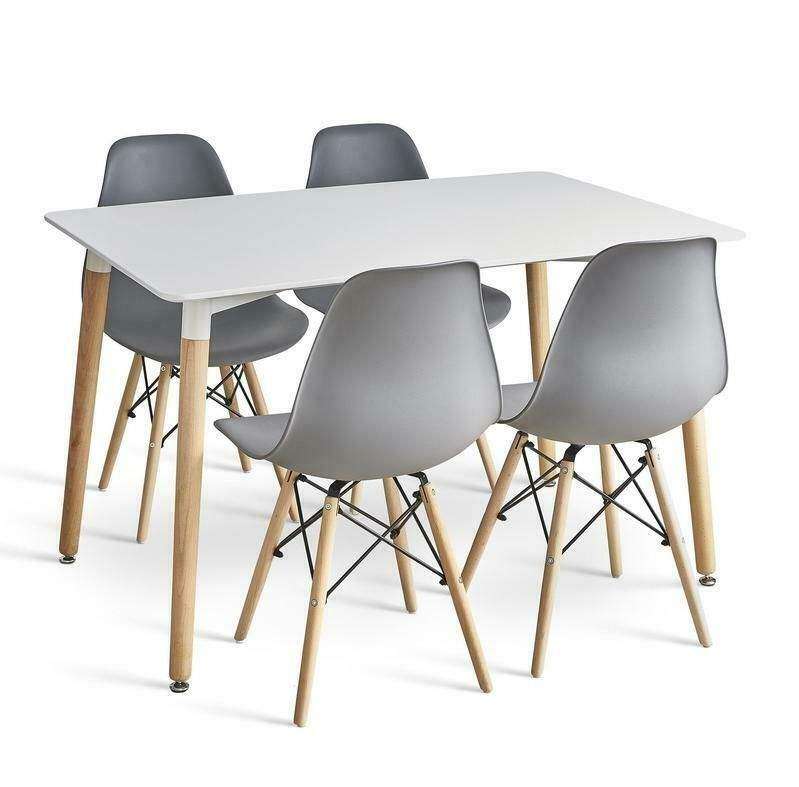 SMTE Dining Suite - Table and Four Wooden Leg Chairs - Grey / white Colours with keychain