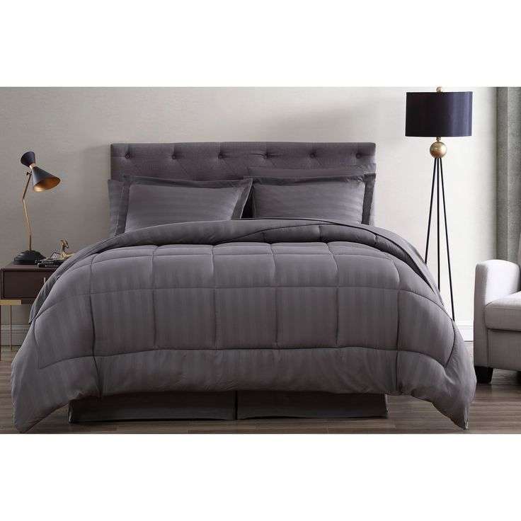 SMTE 5 Piece Stripe Comforter Set Better Choice - Grey with keychain