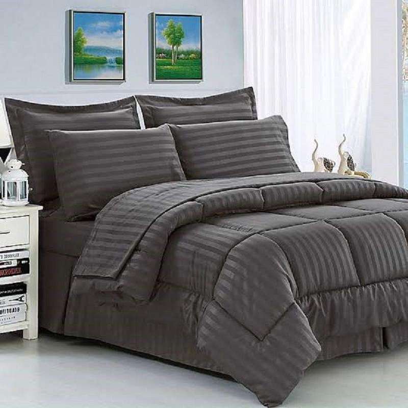 SMTE 5 Piece Stripe Comforter Dark Grey - Double with keychain