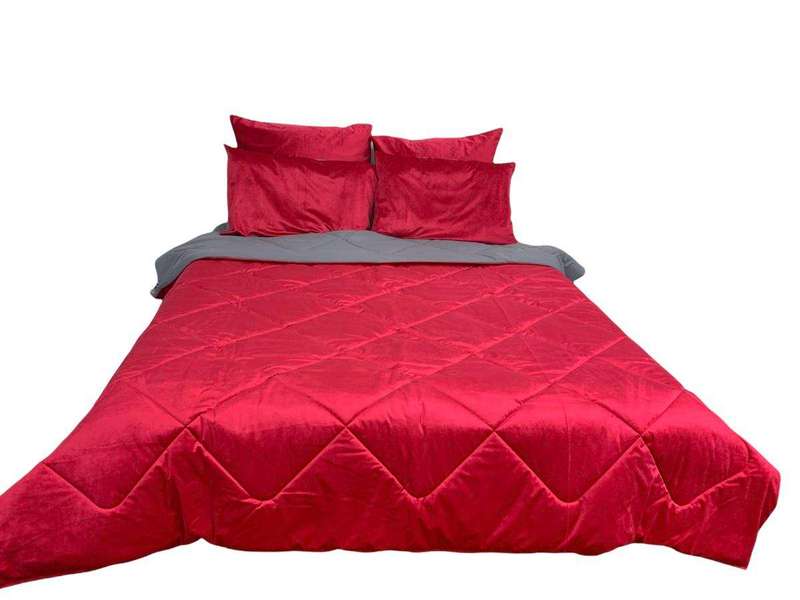 SMTE Shiny Velvet Material Reversible 5 Piece Comforter Set - red velvet with keychain