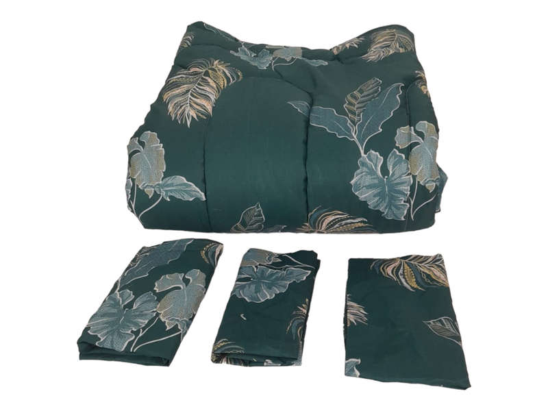 SMTE Bedding -5 Piece Comforter Set - Queen Size- Green with Leafs with keychain